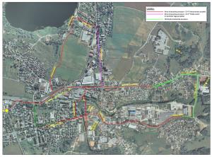 Prikaz obstoječih in načrtovanih kolesarskih povezav (predmet projekta - v rdeči barvi)